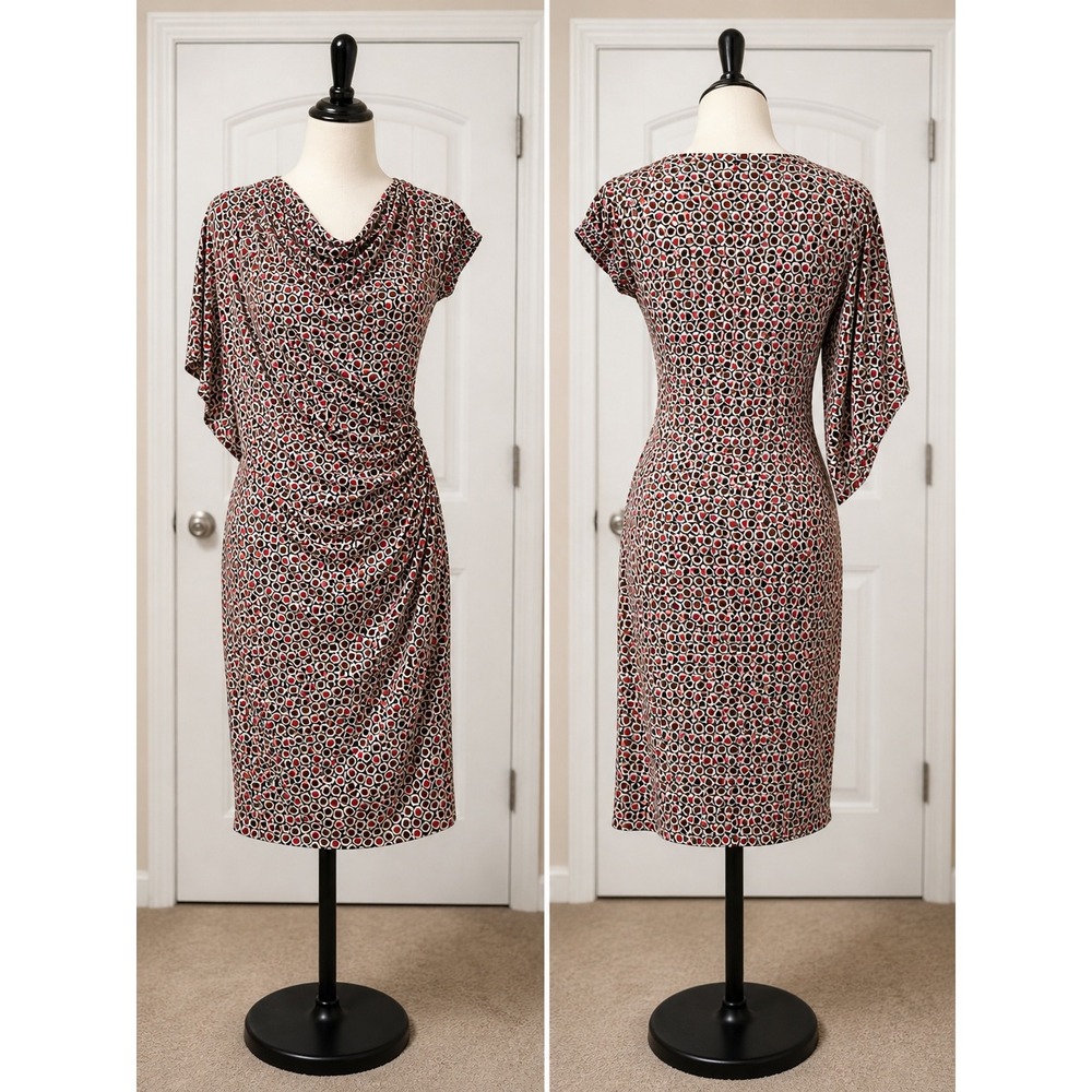 Diane von Furstenberg‎ Mel Dress XL Pebbles Red Ecovero Cowl Neck Ruched